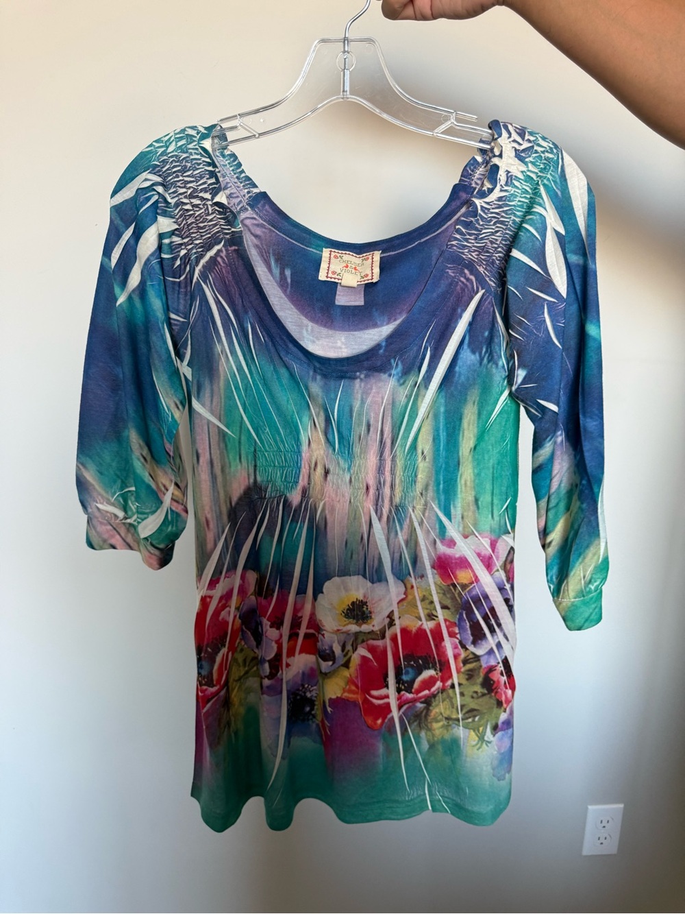 Chelsea & Violet Teal Blue Multicolor Floral Scoop Neck Tunic